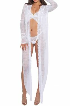 Demery Jayne Sheer White Lace Kimono Bodysuits & Tops