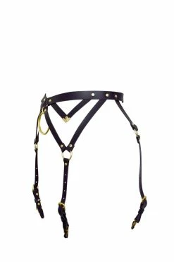 Love Lorn Lingerie Garter Belts Diamanté Black Leather Garter Belt