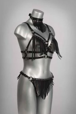 VoyeurX Fringe Leather Harness Bra Bras