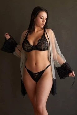 Colette & Sebastian Malia Bondage Lace Set & Sheer Lace Robe Lingerie Sets