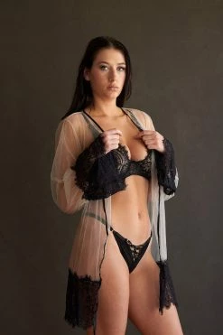 Colette & Sebastian Malia Bondage Lace Set & Sheer Lace Robe Lingerie Sets