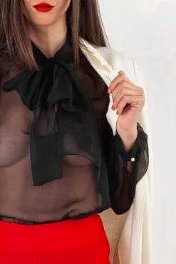 Hot Couture Claire Sissi Pure Silk Chiffon Pussy Bow Blouse Panties