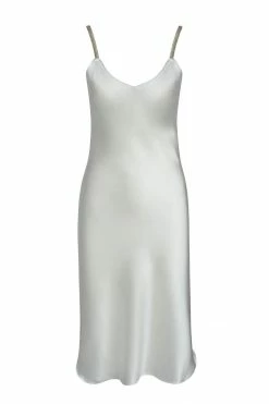 Avery Rose Lingerie Madison Silk Slip Dress – Clear Crystal Beaded Straps Pure Silk