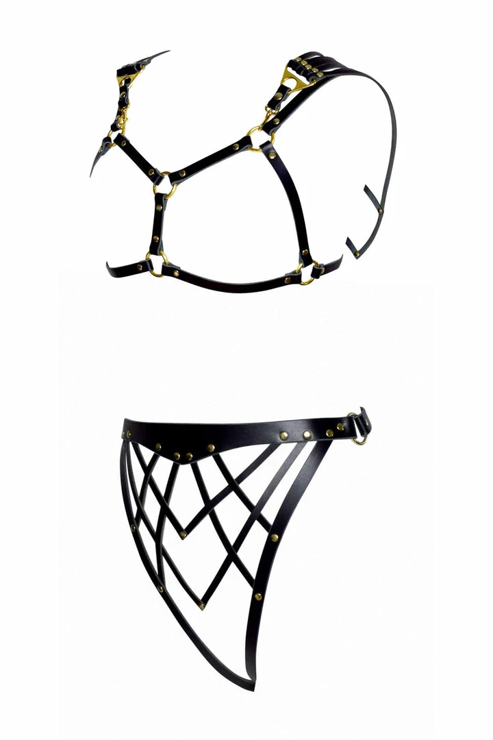 Promo ✔️ Love Lorn Lingerie Celine Art Deco Open Cup Leather Set ⌛ 4 Love Lorn Lingerie Celine Art Deco Open Cup Leather Set