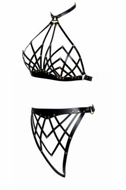 Love Lorn Lingerie Celine Art Deco Halter Leather Set Lingerie Sets