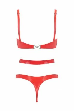 Elissa Poppy Lingerie Sets Scarlet Red Cut Out Latex Lingerie Set