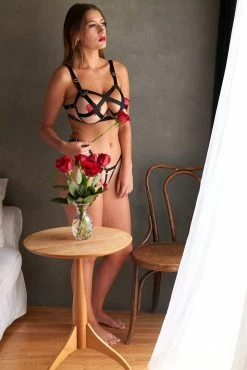 Colette & Sebastian Lingerie Sets Delilah Black Open Cup Bondage Lingerie Set