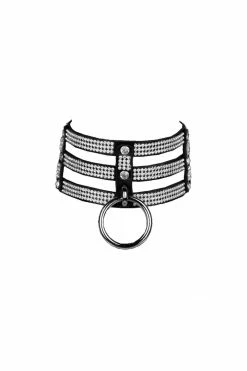 VoyeurX Triple Layered Diamond Leather Collar
