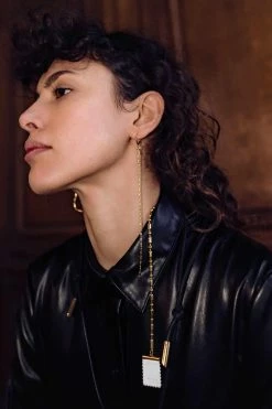 Domestique 18K - 24K Gold Long Bold Chain Stamp Earring