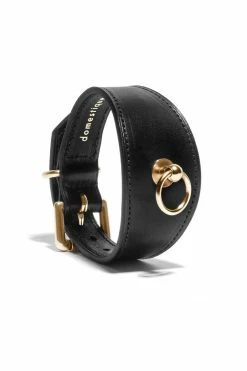 Domestique Black Leather Linotte Cuff Bracelets
