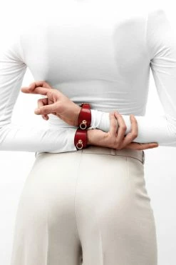 Domestique Red Fox Red Leather Linotte Cuff Bracelets