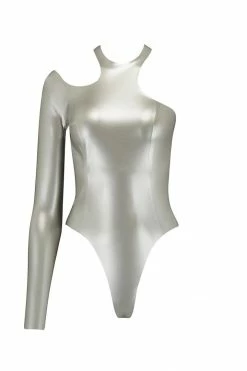 Elissa Poppy Kappa Keyhole Silver Latex Bodysuit Bodysuits & Tops