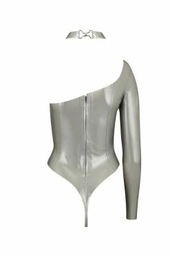 Elissa Poppy Kappa Keyhole Silver Latex Bodysuit Bodysuits & Tops