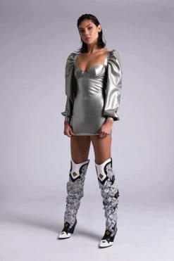 Elissa Poppy Delta Silver Latex Dress