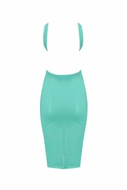 Elissa Poppy Jade Green Latex Midi Dress