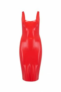 Elissa Poppy Scarlet Red Latex Midi Dress