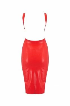 Elissa Poppy Scarlet Red Latex Midi Dress