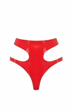 Elissa Poppy Scarlet Red Latex Cut Out Thong Panties