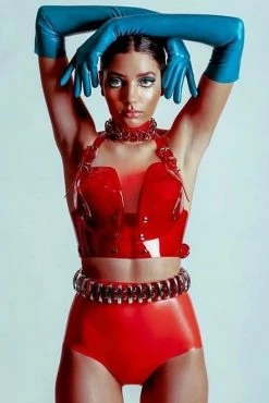 Elissa Poppy Scarlet Red Latex Disco High Waist Pant