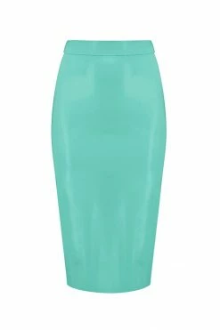 Elissa Poppy Jade Green Latex Midi Skirt