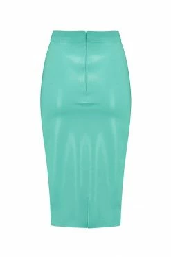 Elissa Poppy Jade Green Latex Midi Skirt