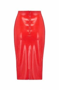 Elissa Poppy Scarlet Red Latex Midi Skirt