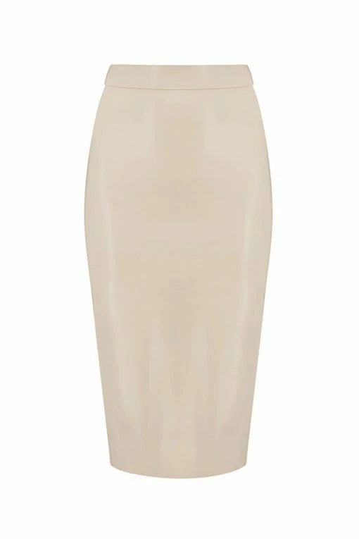 Elissa Poppy White Ivory Latex Midi Skirt