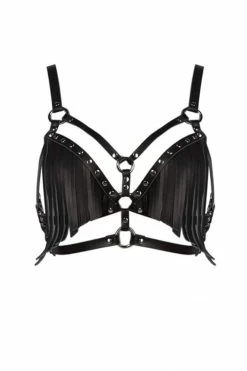 VoyeurX Fringe Leather Harness Bra Bras