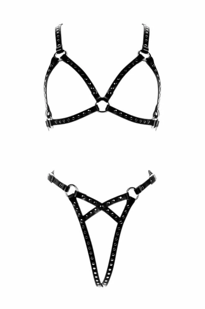 Promo ❤️ H.O.S. Leather Astra Leather Rivets Harness Set Lingerie Sets 🎁 3 H.O.S. Leather Astra Leather Rivets Harness Set Lingerie Sets