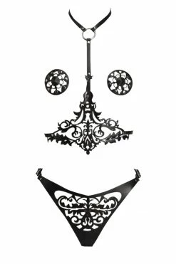 VoyeurX Lilly Leather Studded Harness Set