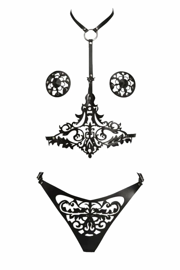 Flash Sale π VoyeurX Lilly Leather Studded Harness Set π 3 VoyeurX Lilly Leather Studded Harness Set