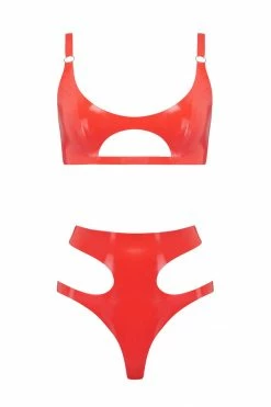 Elissa Poppy Lingerie Sets Scarlet Red Cut Out Latex Lingerie Set