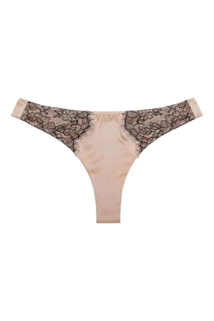 New 💯 Sandra Silk Australia Chantilly Lace Bisque Silk Thong 👏 3 Sandra Silk Australia Chantilly Lace Bisque Silk Thong
