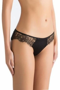 Sandra Silk Australia French Chantilly Lace Silk Satin Thong Panties