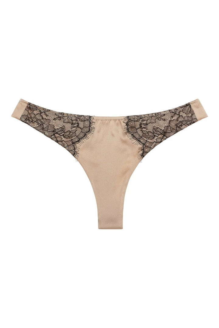 Outlet 🤩 Sandra Silk Australia Chantilly Lace Champagne Gold Silk Thong 🌟 3 Sandra Silk Australia Chantilly Lace Champagne Gold Silk Thong