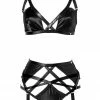 Something Wicked Jade Garter Belt Leather Lingerie Set