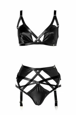 Something Wicked Jade Garter Belt Leather Lingerie Set